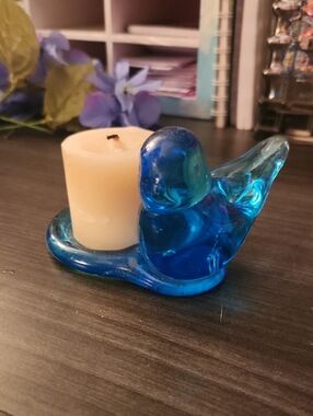 Vintage Leo Ward Art Blue Bird Candle Holder 1996